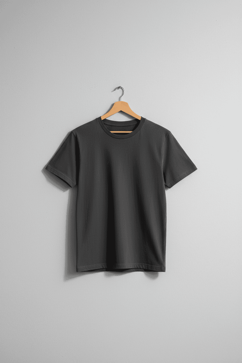 Grey t-shirt on a wooden hanger